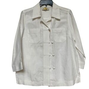 Jones New York Sport Linen Button Front Shirt Jacket Small White 3/4 Sleeve